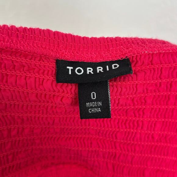 Torrid Button Front Peplum Eyelet Raspberry Red Size 0 - Picture 4 of 5